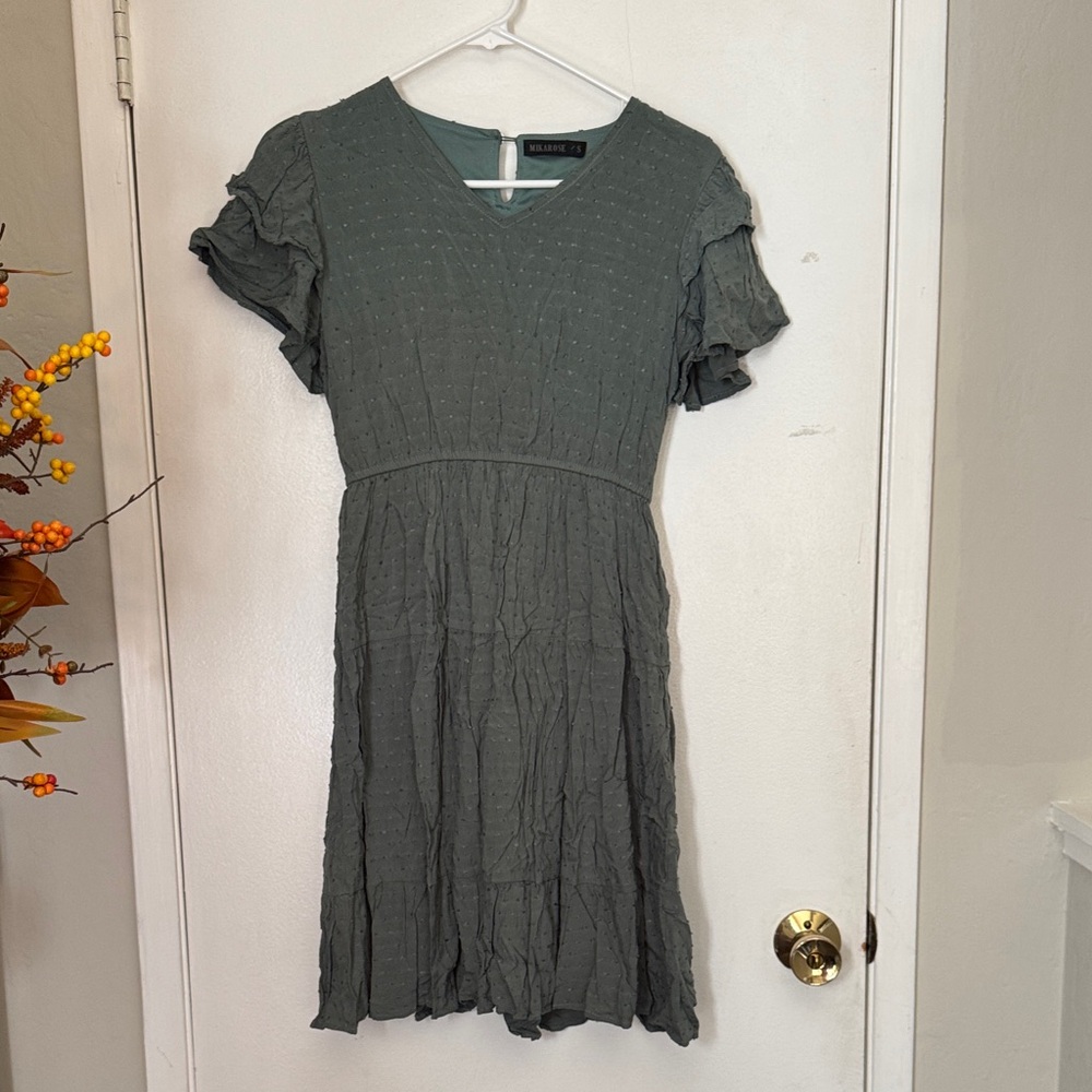 Mikarose Olive Ruffle Sleeve Midi Dress